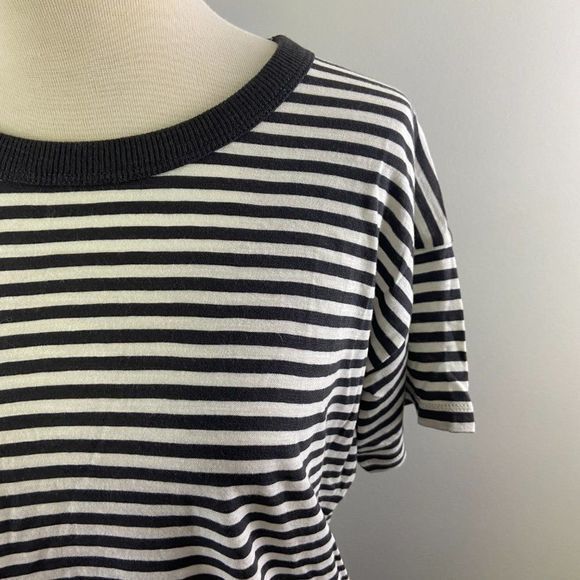 NWT MADEWELL Grey Ivory Striped Crew Neck Organic Cotton Tee‎ (S) - Picture 4 of 9